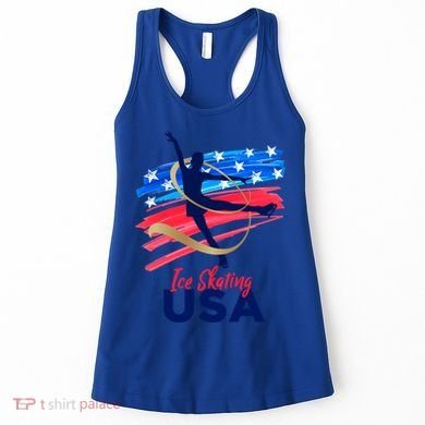 Ice Skating Dance Gift Support The Team Gift Funny Usa Flag Gift Women's Tank Top