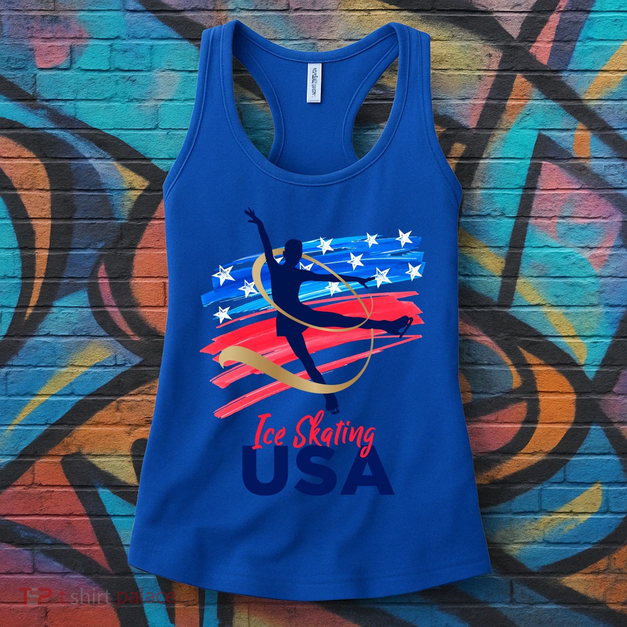 Ice Skating Dance Gift Support The Team Gift Funny Usa Flag Gift Women's Tank Top