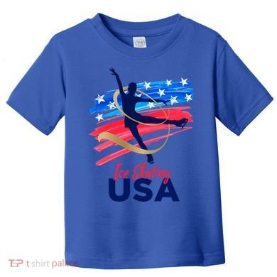 Ice Skating Dance Gift Support The Team Gift Funny Usa Flag Gift Toddler T-Shirt