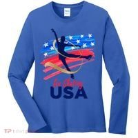 Ice Skating Dance Gift Support The Team Gift Funny Usa Flag Gift Women's Long Sleeve Shirt thumb 0