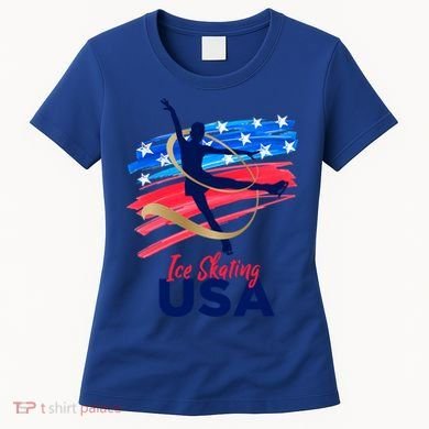 Ice Skating Dance Gift Support The Team Gift Funny Usa Flag Gift Women's T-Shirt