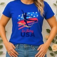 Ice Skating Dance Gift Support The Team Gift Funny Usa Flag Gift Women's T-Shirt thumb 2