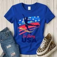 Ice Skating Dance Gift Support The Team Gift Funny Usa Flag Gift Women's T-Shirt thumb 3