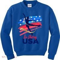 Ice Skating Dance Gift Support The Team Gift Funny Usa Flag Gift Kids Sweatshirt thumb 0