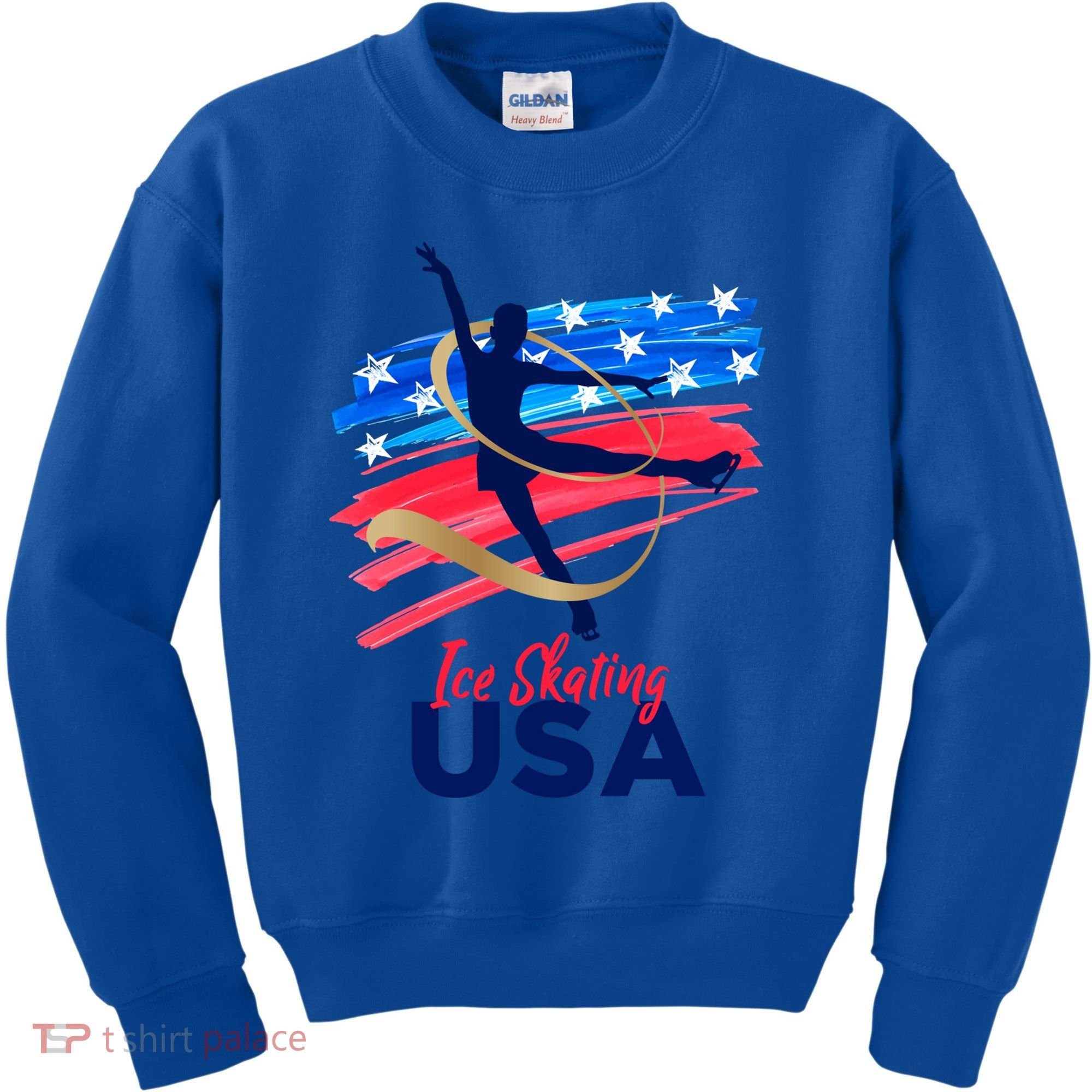 Ice Skating Dance Gift Support The Team Gift Funny Usa Flag Gift Kids Sweatshirt