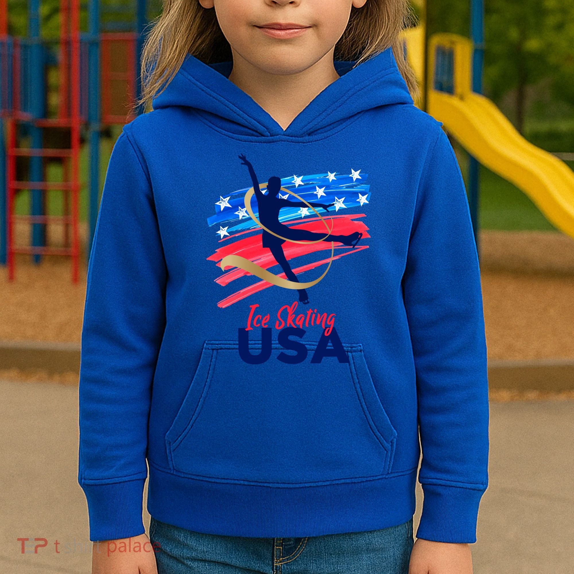 Ice Skating Dance Gift Support The Team Gift Funny Usa Flag Gift Kids Hoodie