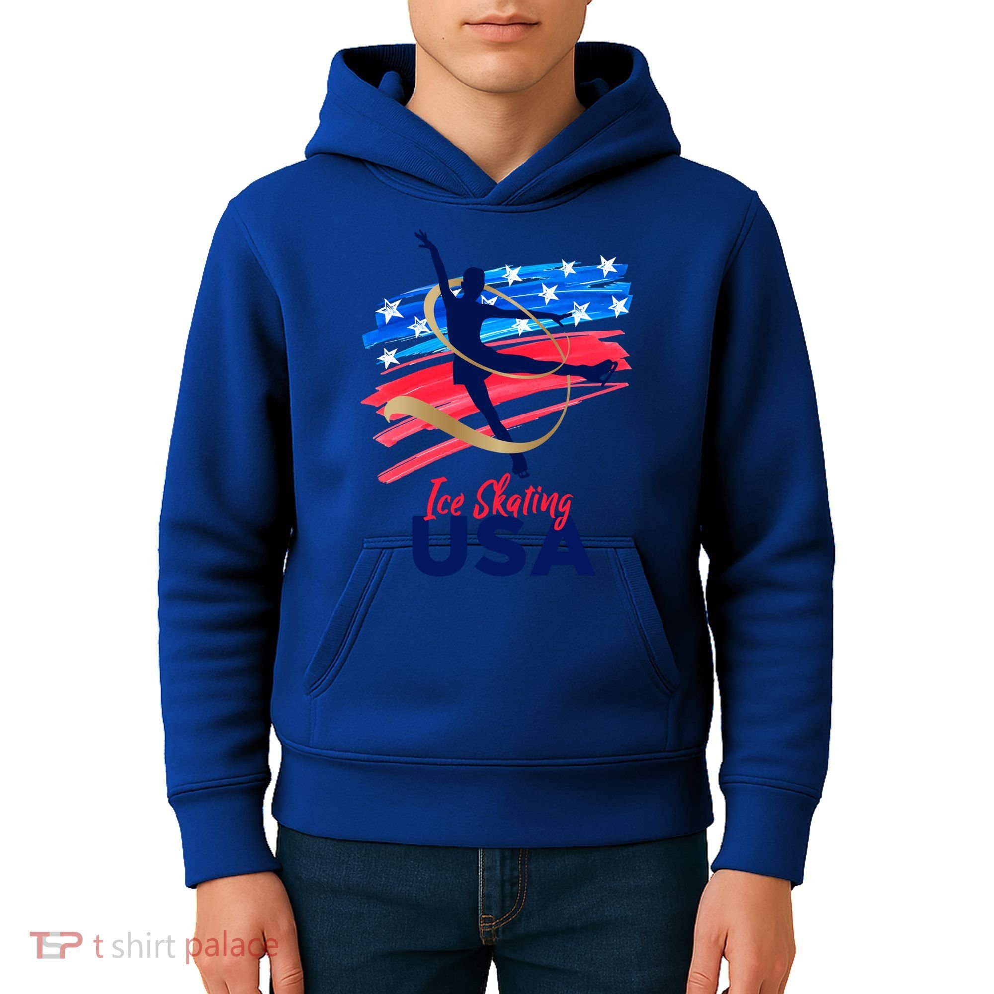 Ice Skating Dance Gift Support The Team Gift Funny Usa Flag Gift Kids Hoodie