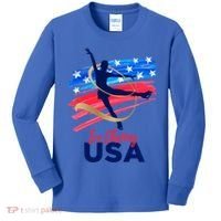 Ice Skating Dance Gift Support The Team Gift Funny Usa Flag Gift Kids Long Sleeve Shirt thumb 0