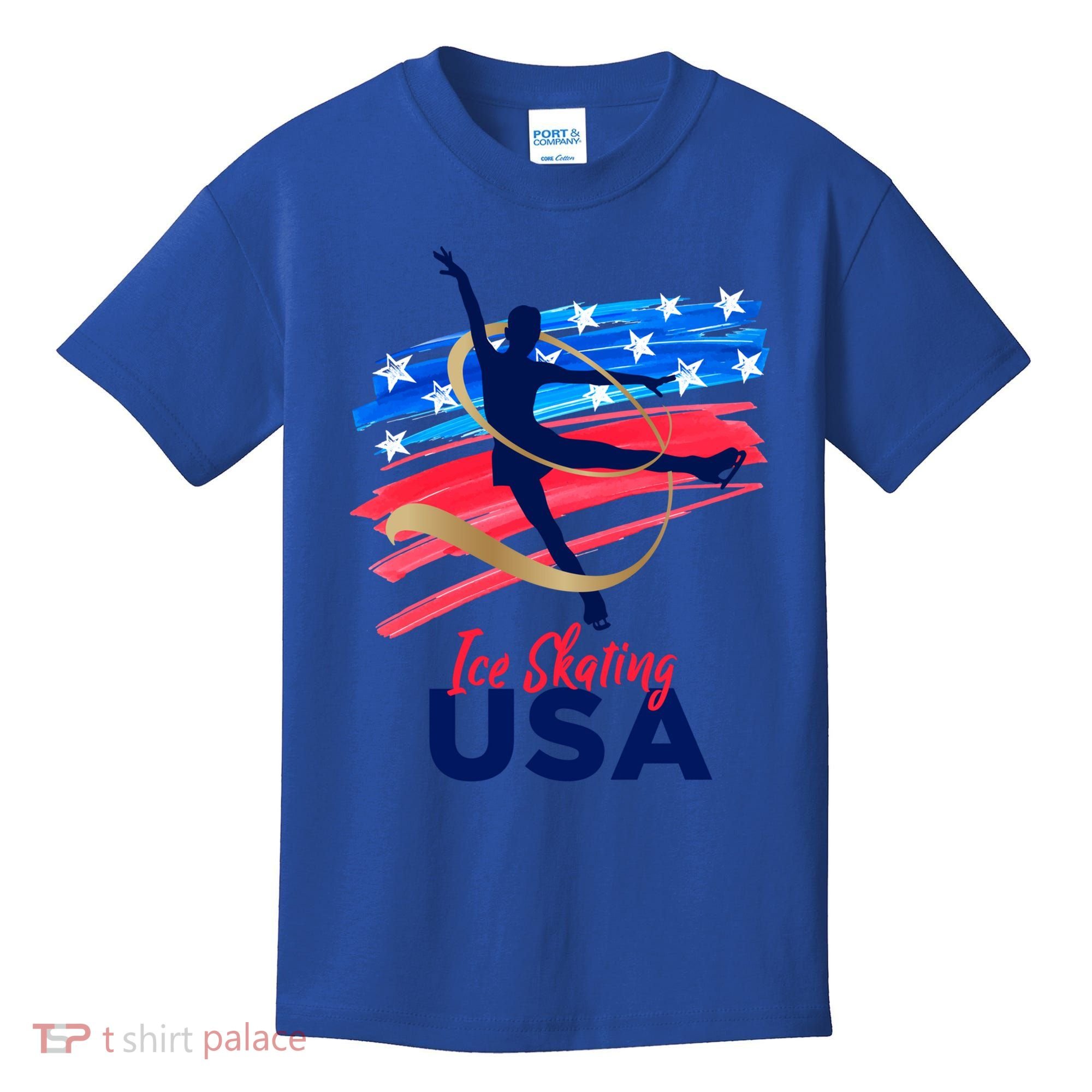 Ice Skating Dance Gift Support The Team Gift Funny Usa Flag Gift Kids T-Shirt