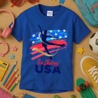 Ice Skating Dance Gift Support The Team Gift Funny Usa Flag Gift Kids T-Shirt thumb 3
