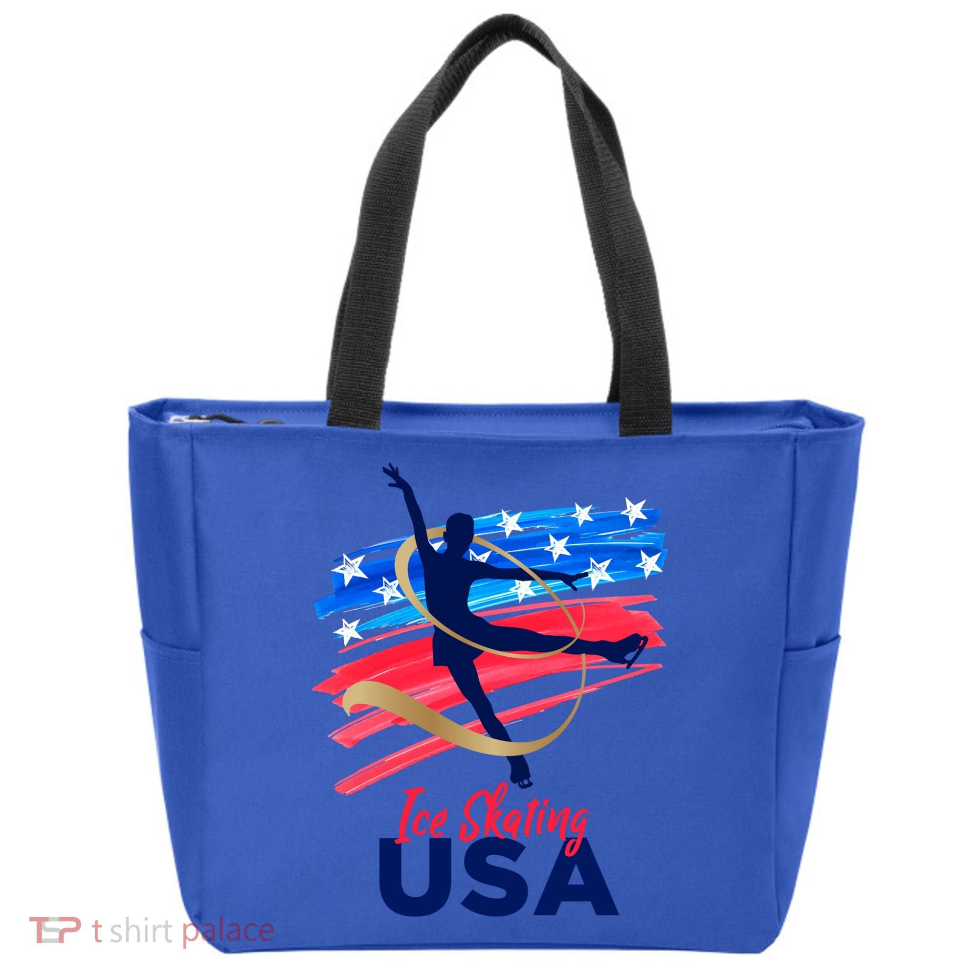 Ice Skating Dance Gift Support The Team Gift Funny Usa Flag Gift Tote Bag