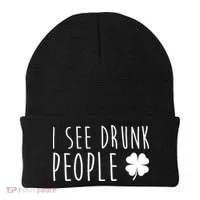 I See Drunk People Funny St Patrick's Day Beanie thumb 0