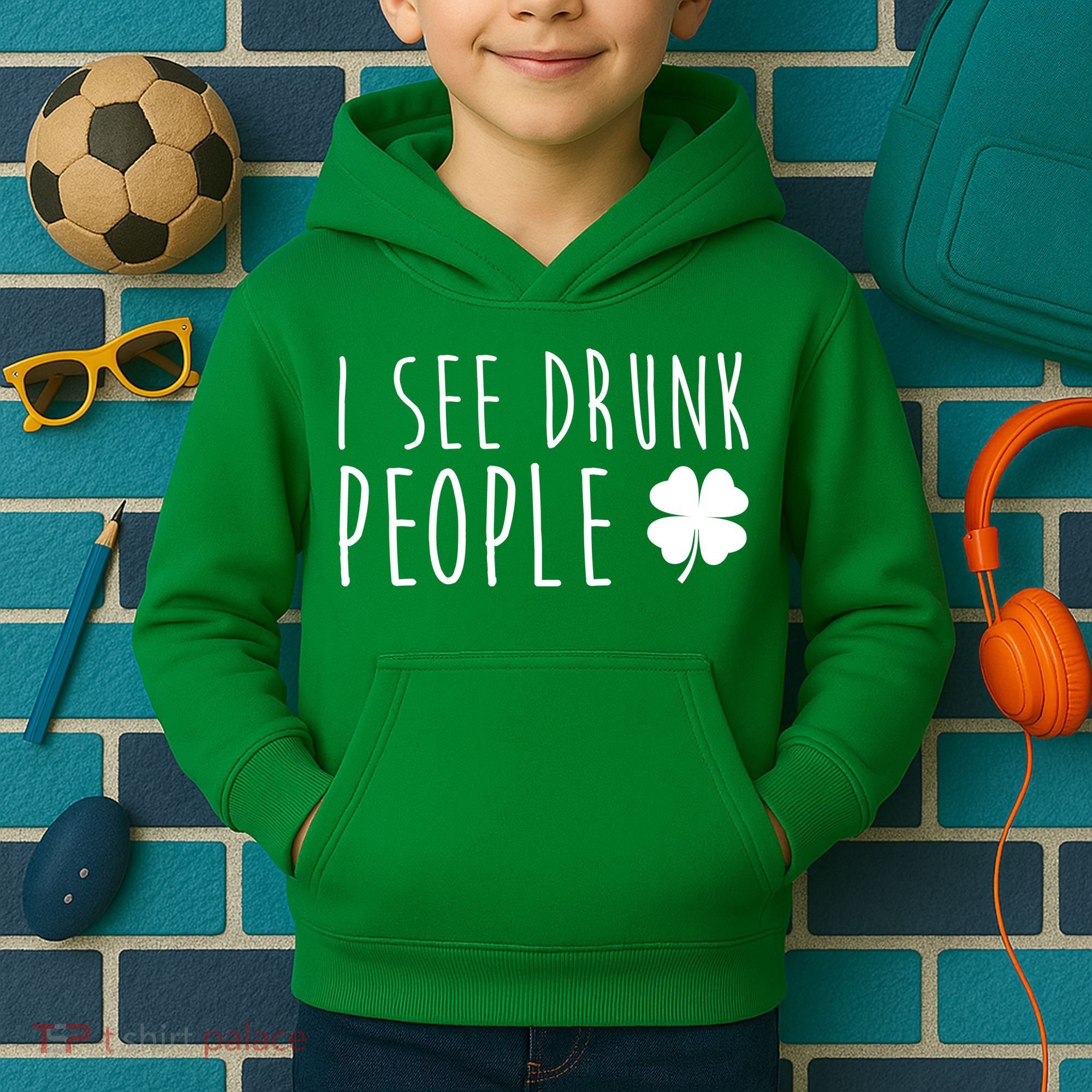 I See Drunk People Funny St Patricks Day Kids Hoodie