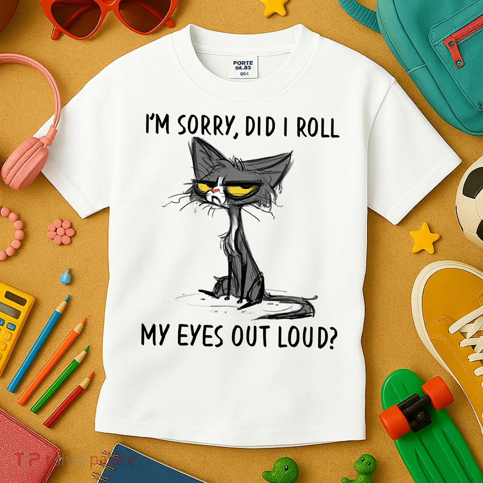 I'm Sorry Did I Roll My Eyes Out Loud Funny Angry Cat Kids T-Shirt