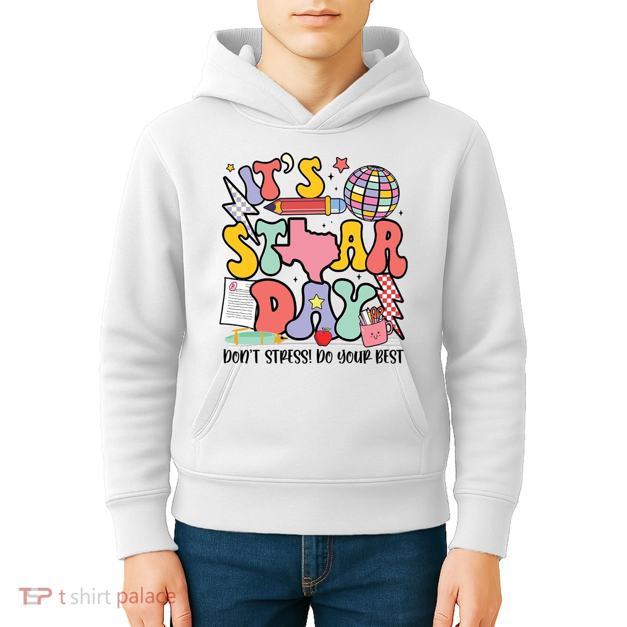 Its Staar Day Dont Stress Do Your Best Test Day Groovy Kids Hoodie