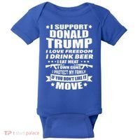 I Support Donald Trump I Love Freedom I Drink Beer Baby Bodysuit thumb 0