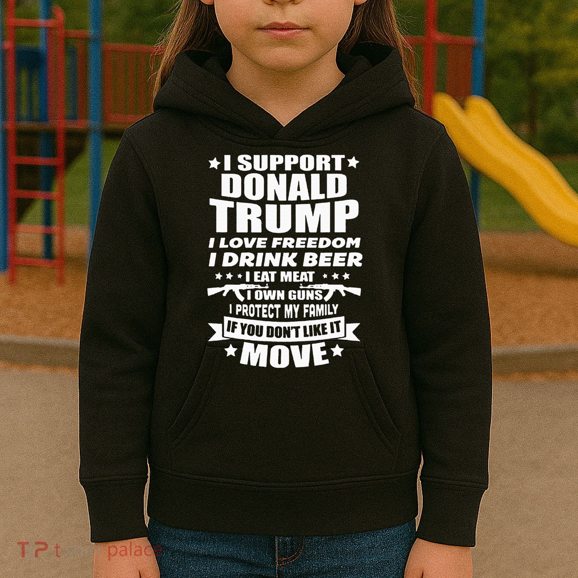 I Support Donald Trump I Love Freedom I Drink Beer Kids Hoodie