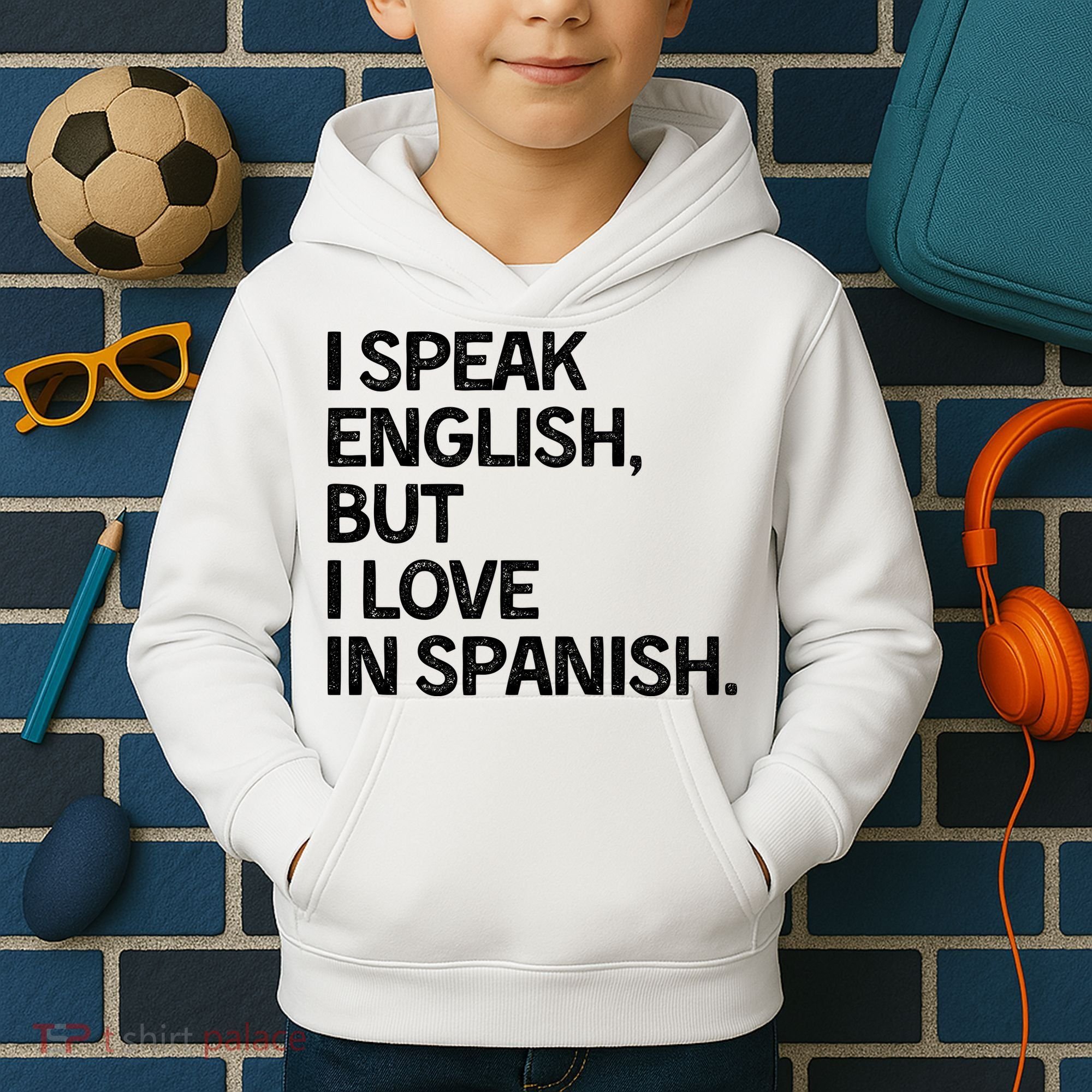 I Speak English But I Love In Spanish Kids Hoodie