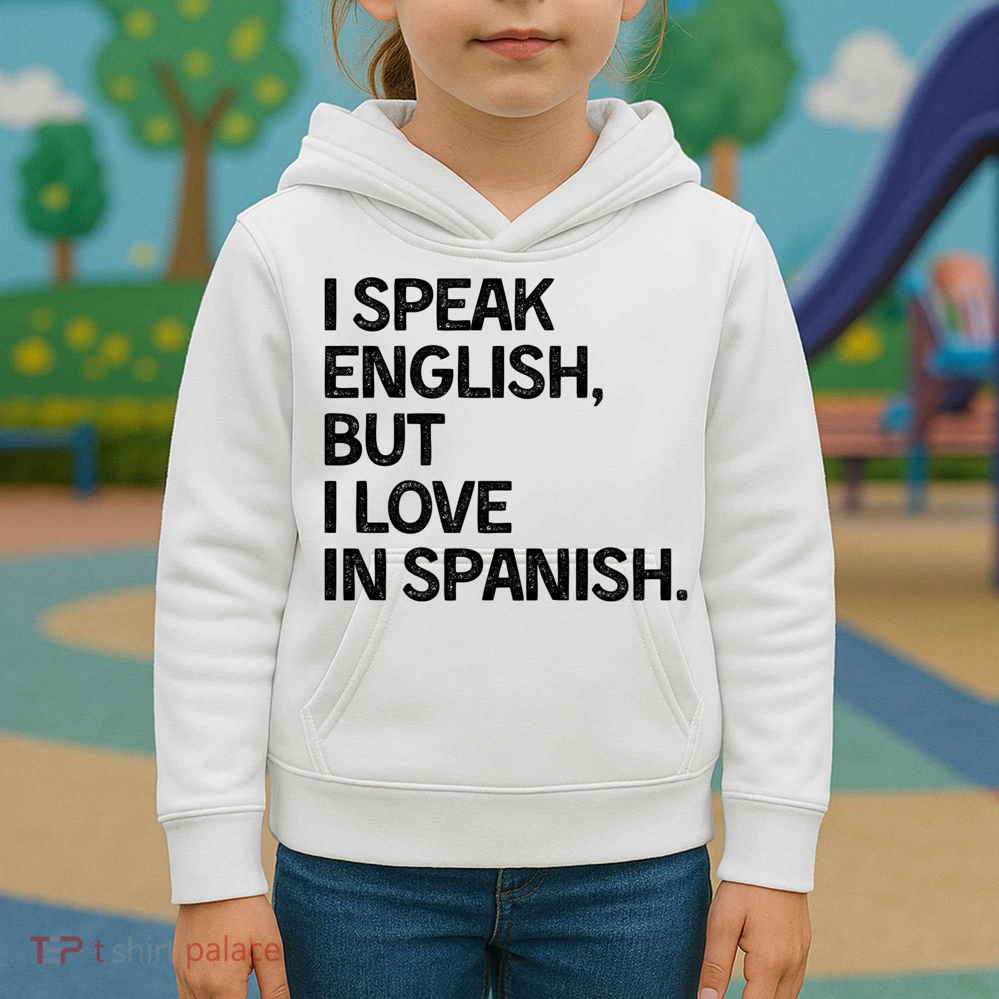 I Speak English But I Love In Spanish Kids Hoodie