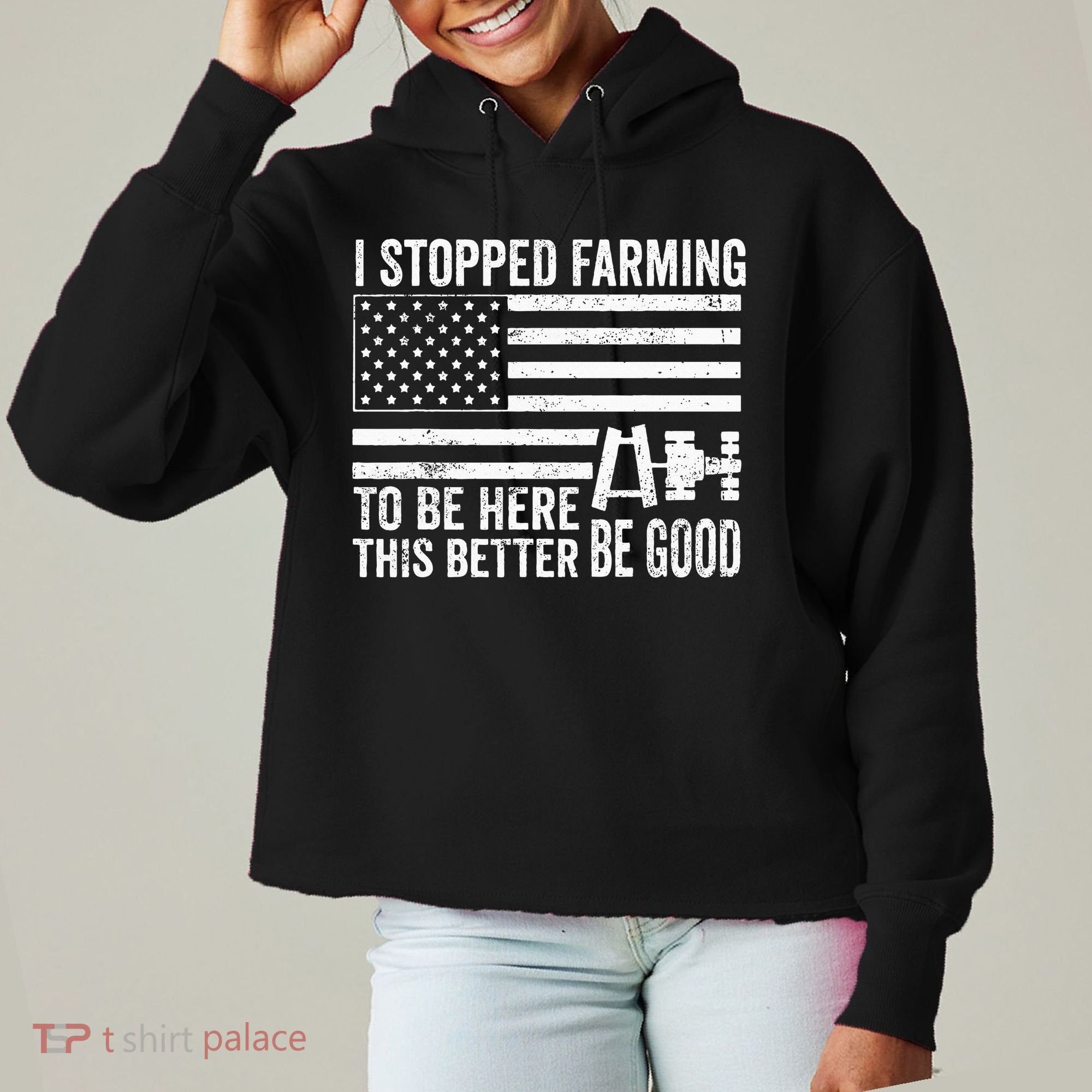 I Stopped Farming To Be Here This Better Be Good US Fllag Ladies Heavyweight Boxy Pullover Hoodie
