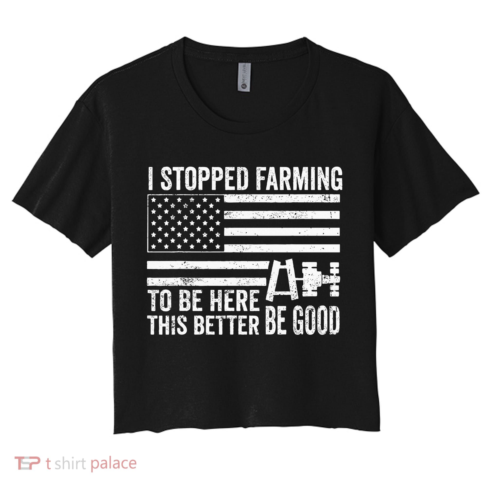 I Stopped Farming To Be Here This Better Be Good US Fllag Women's Crop Top Tee