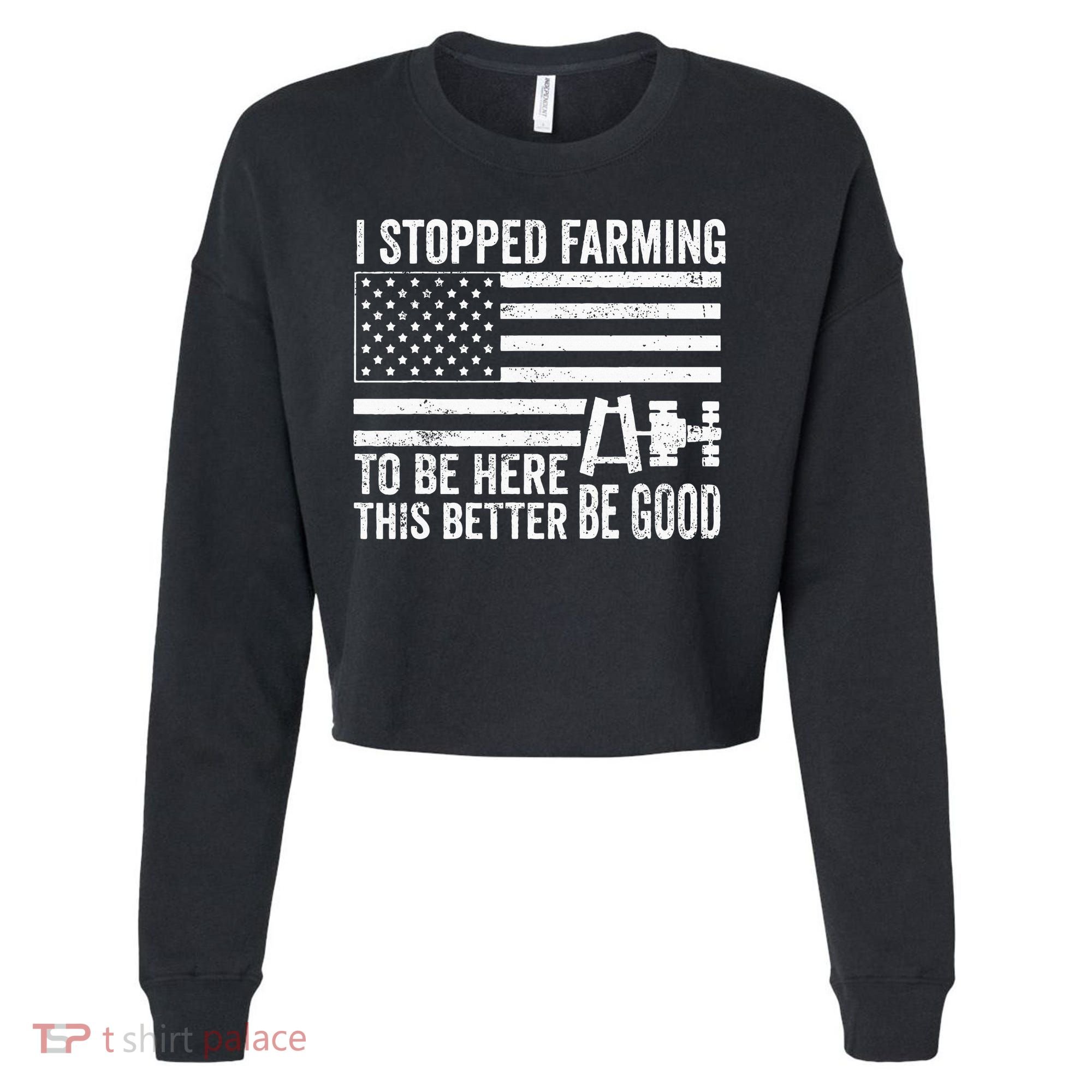 I Stopped Farming To Be Here This Better Be Good US Fllag Cropped Pullover Crew