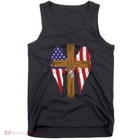 I Stand For The Flag Kneel For The Cross USA Tank Top thumb 0