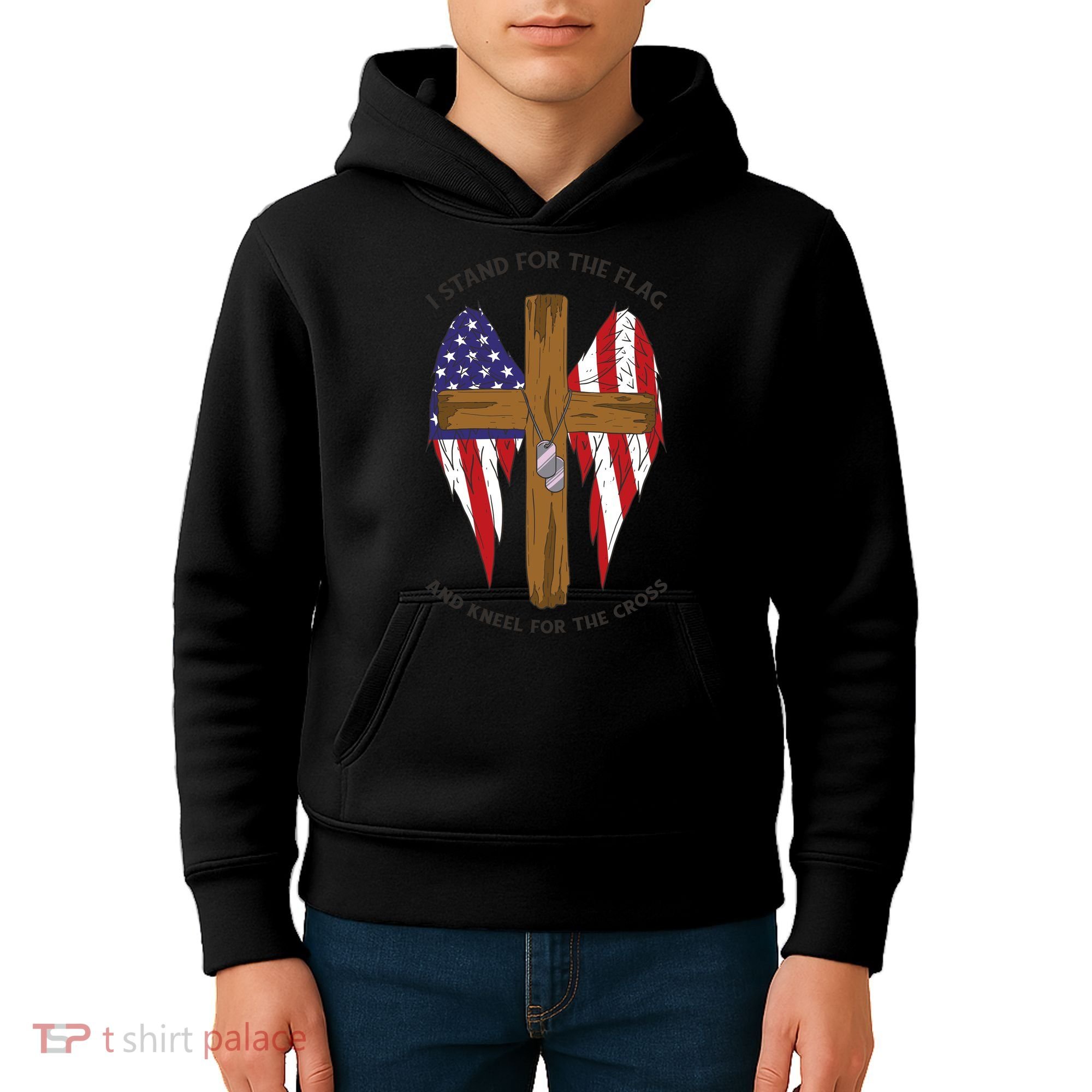 I Stand For The Flag Kneel For The Cross USA Kids Hoodie