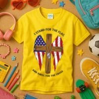 I Stand For The Flag Kneel For The Cross USA Kids T-Shirt thumb 3
