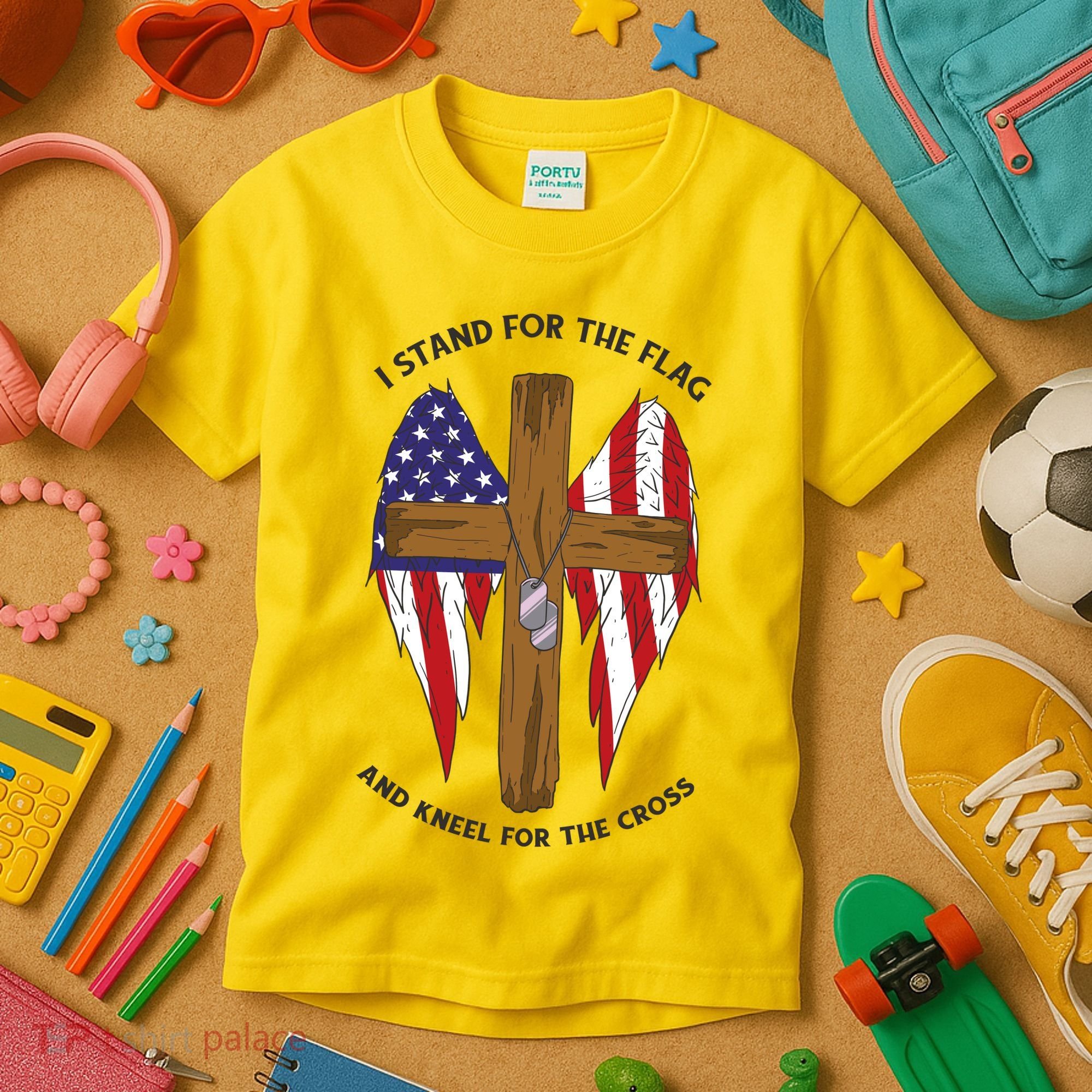 I Stand For The Flag Kneel For The Cross USA Kids T-Shirt