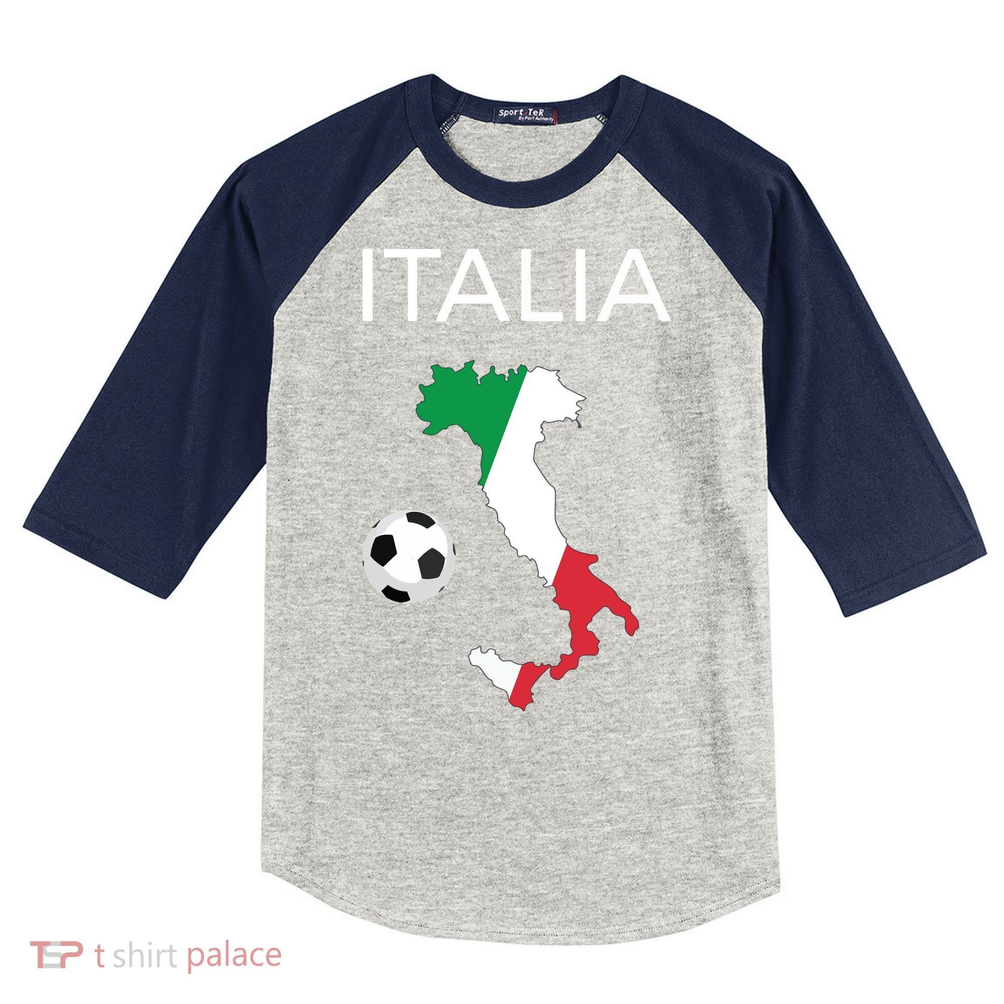 Italy Soccer Forza Azzurri Italian Italia Kids Colorblock Raglan Jersey