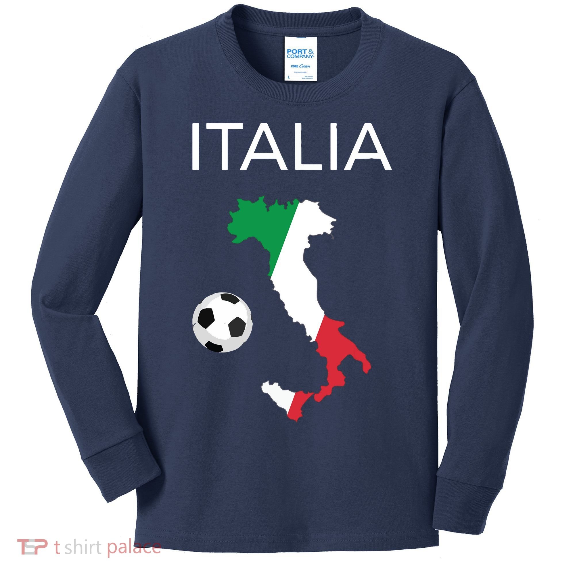 Italy Soccer Forza Azzurri Italian Italia Kids Long Sleeve Shirt