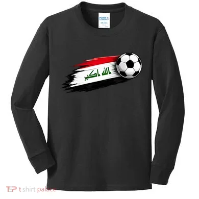 Iraq Soccer Flag Iraqi Kids Long Sleeve Shirt