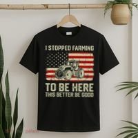 I Stopped Farming To Be Here Tractor Vintage American Flag T-Shirt thumb 2