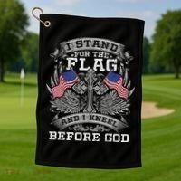 I Stand For The Flag And I Kneel Before God Gift Golf Towel thumb 1
