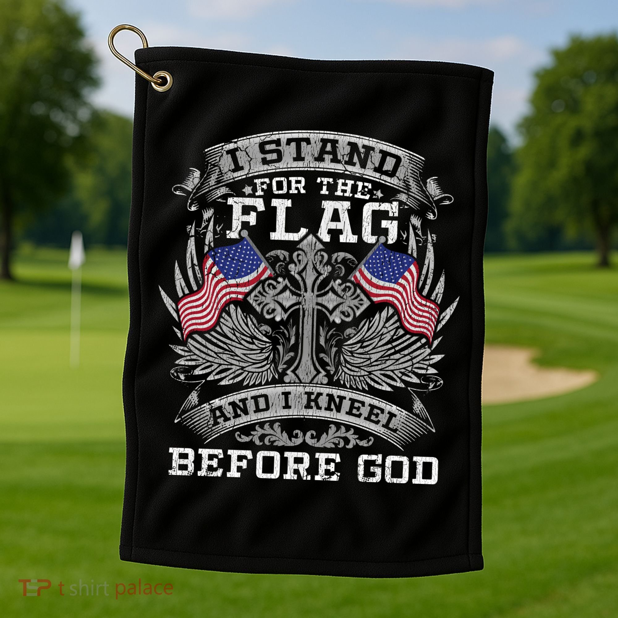 I Stand For The Flag And I Kneel Before God Gift Golf Towel