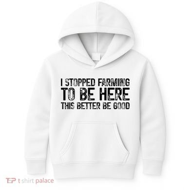 I Stopped Farming To Be Here This Better Be Good Kids Hoodie