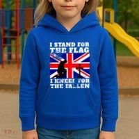 I Stand For The Flag I Kneel For The Fallen Union Jack Gift Kids Hoodie thumb 3