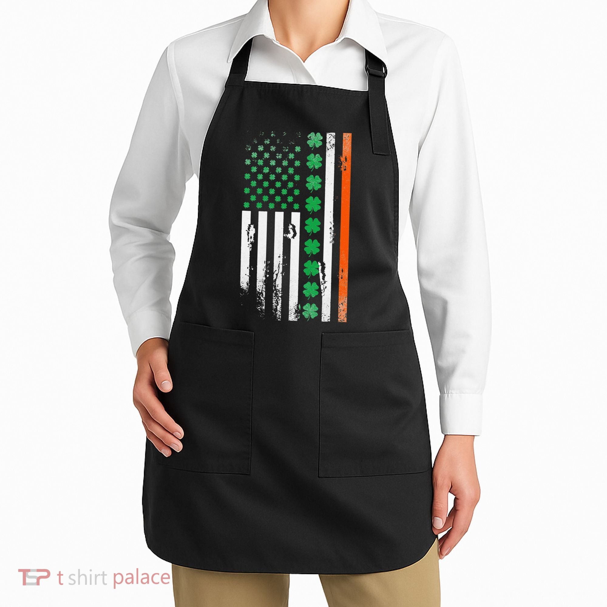 Ireland Shamrock Flag Saint Patricks Day Irish American Flag Apron
