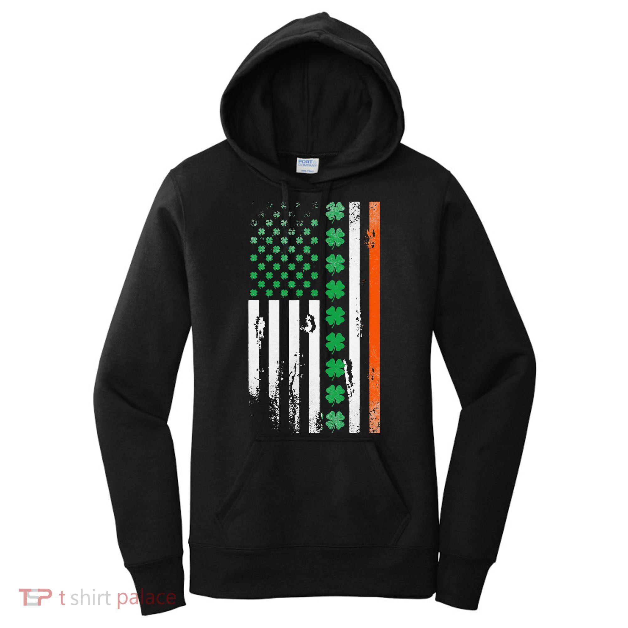 Ireland Shamrock Flag Saint Patricks Day Irish American Flag Women's Hoodie