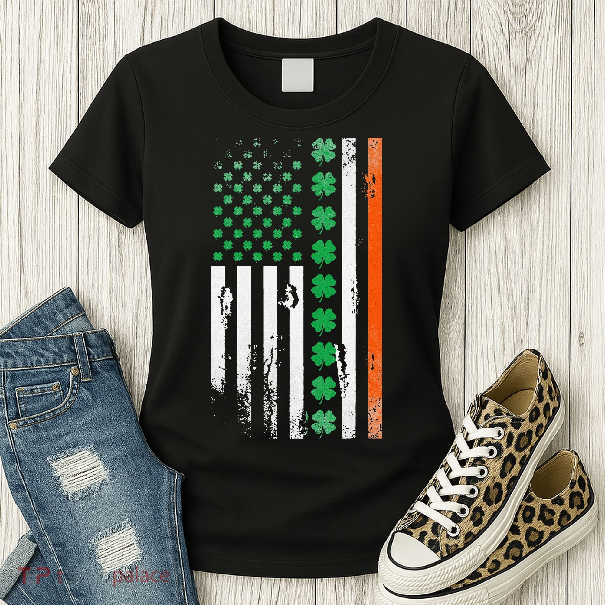 Ireland Shamrock Flag Saint Patricks Day Irish American Flag Women's T-Shirt
