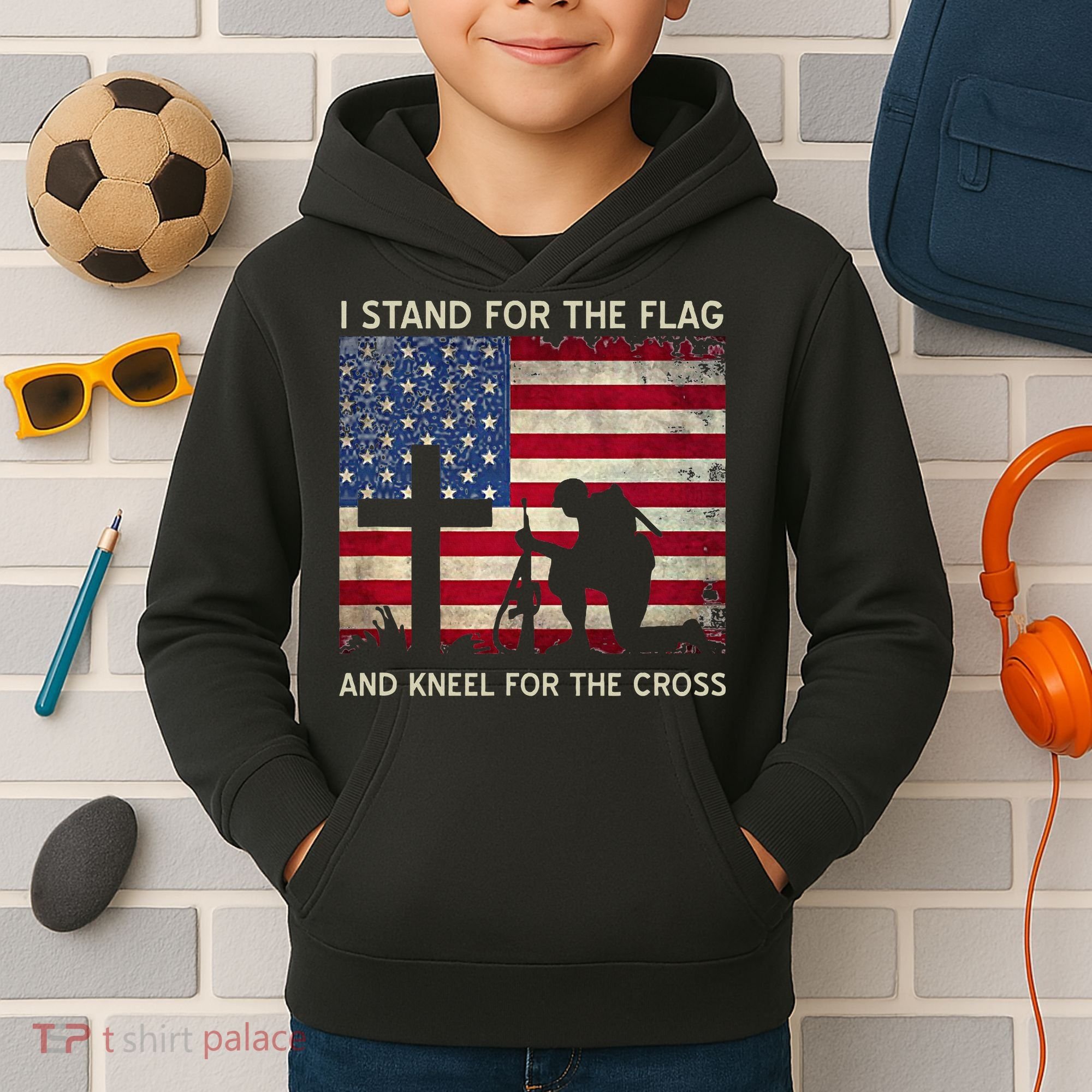 I Stand For The Flag And Kneel For The Cross Gift Kids Hoodie