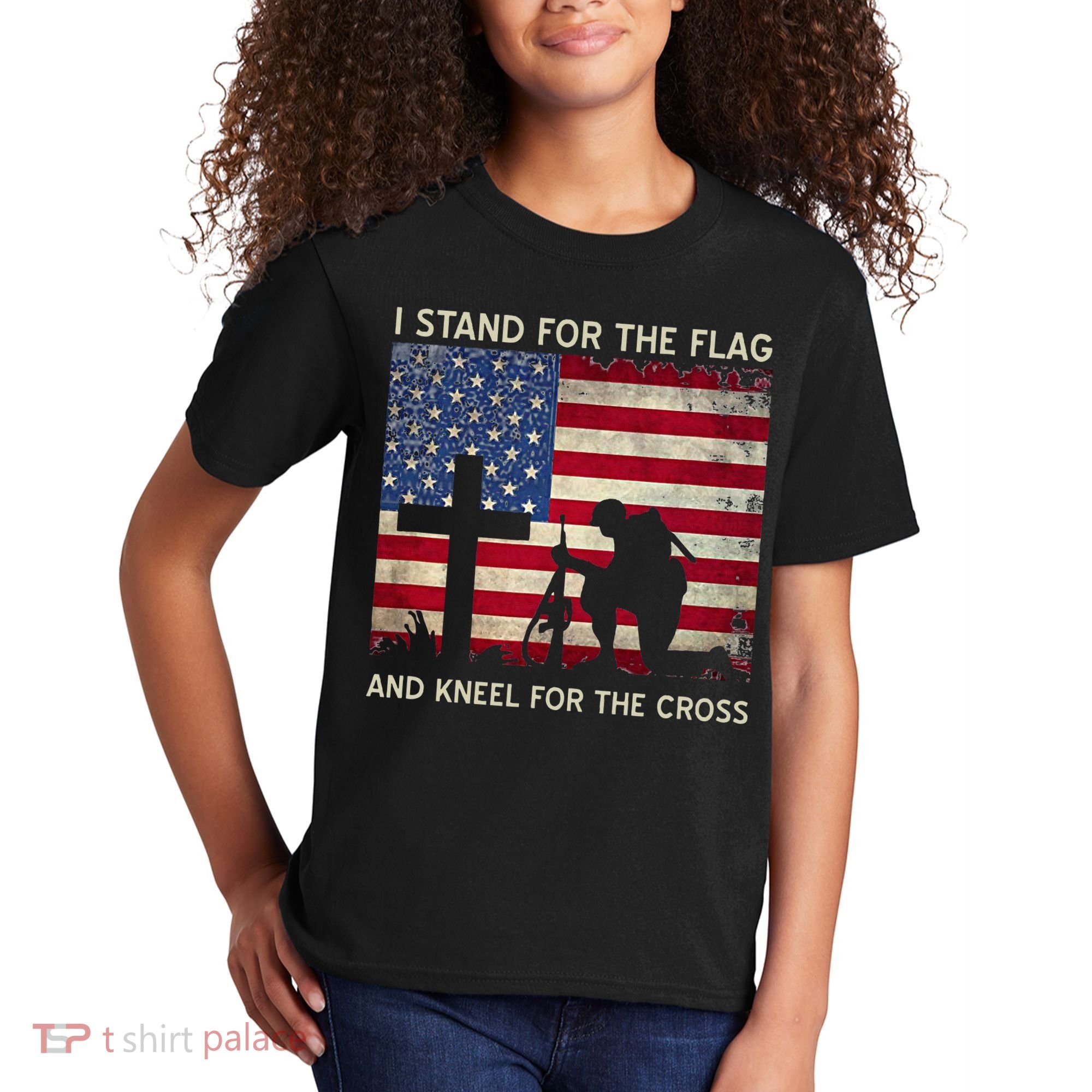 I Stand For The Flag And Kneel For The Cross Gift Kids T-Shirt