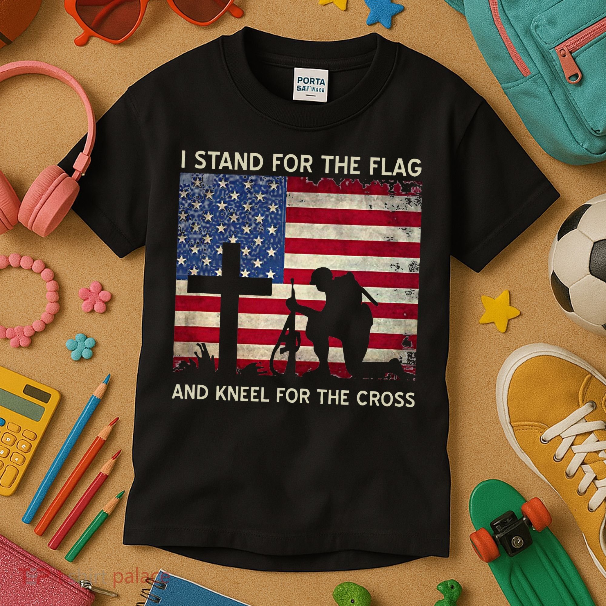 I Stand For The Flag And Kneel For The Cross Gift Kids T-Shirt