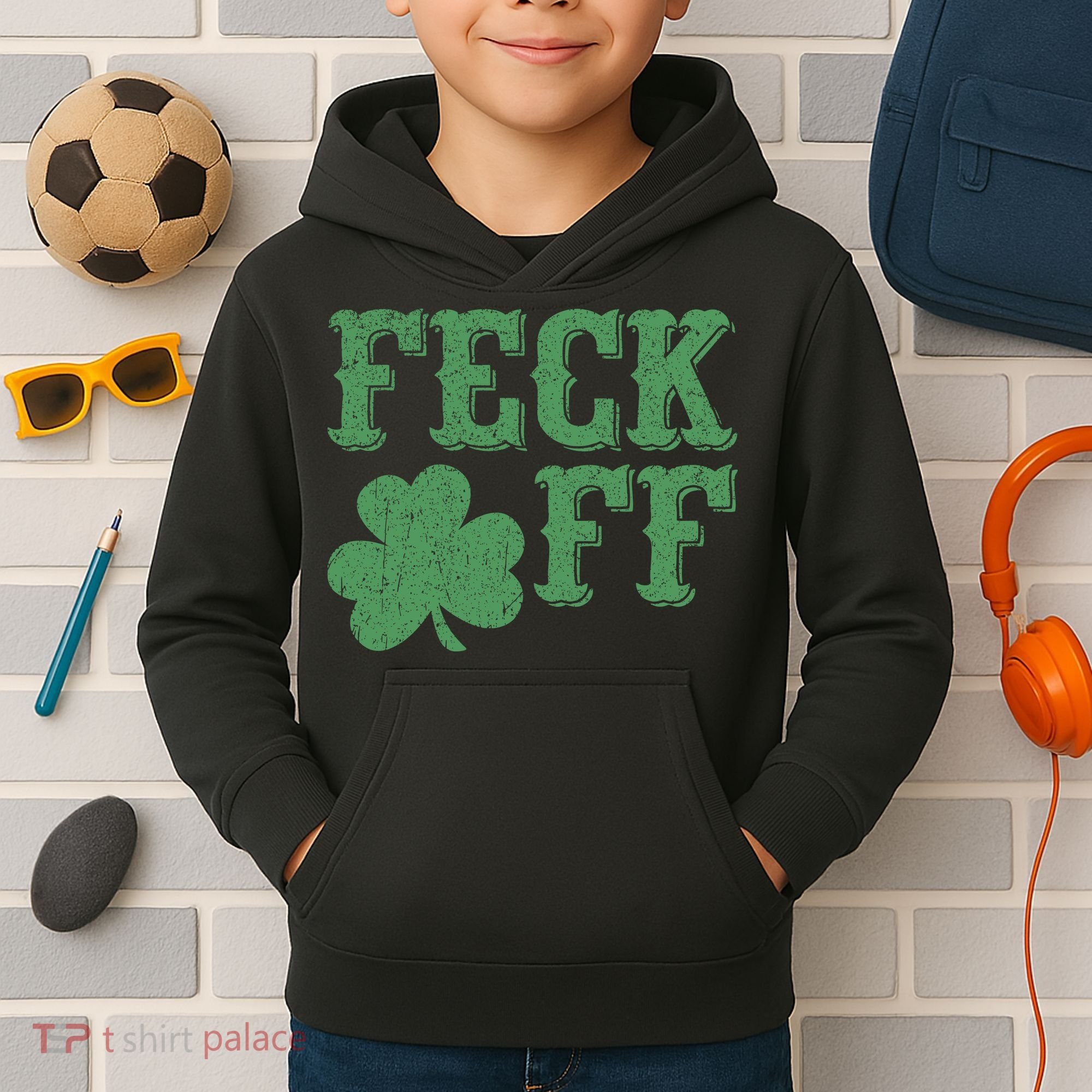 Irish Shamrock Feck Off Shamrock St. Patrick's Day Kids Hoodie
