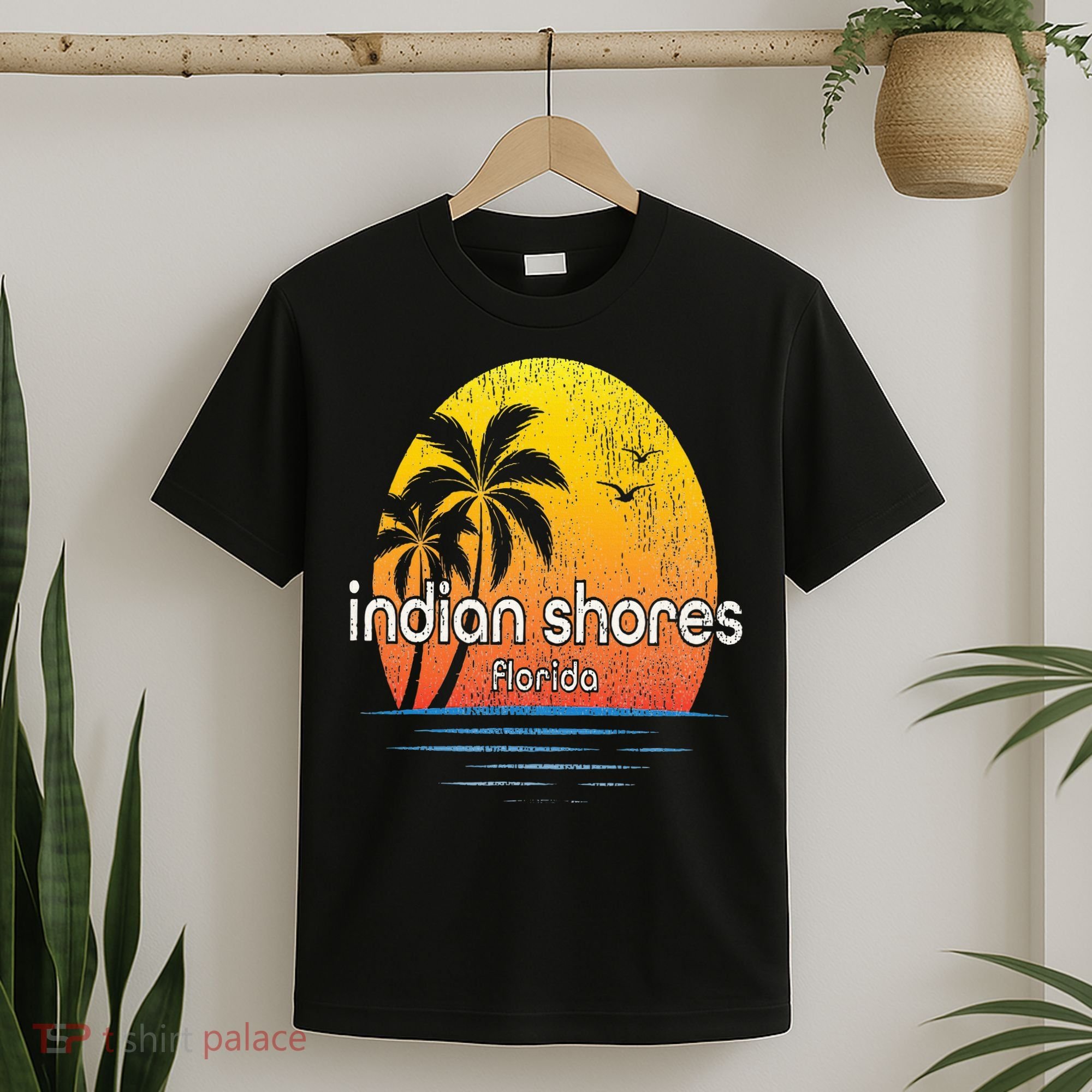 Indian Shores Fl Vintage Palm Tree Sunset T-Shirt