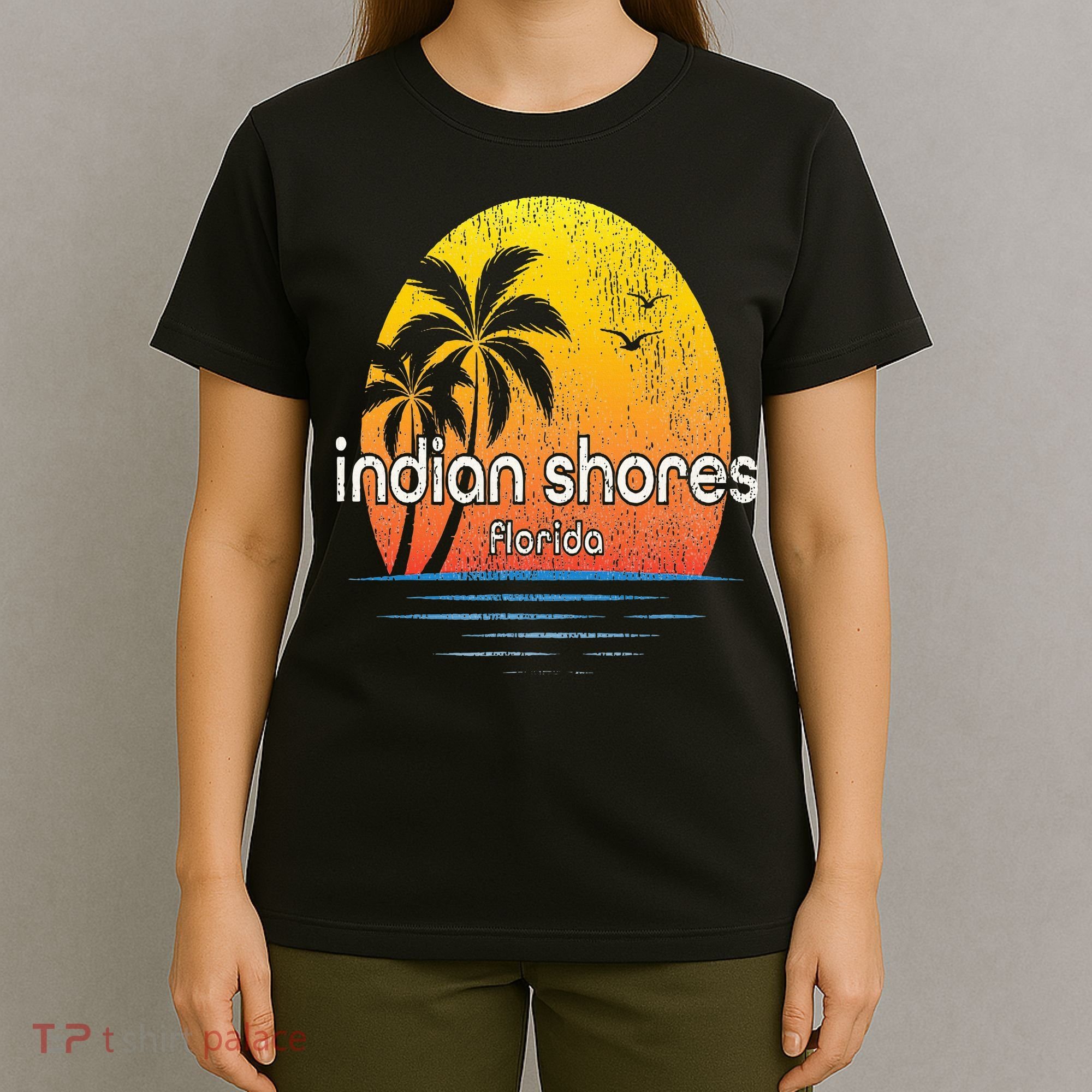 Indian Shores Fl Vintage Palm Tree Sunset T-Shirt