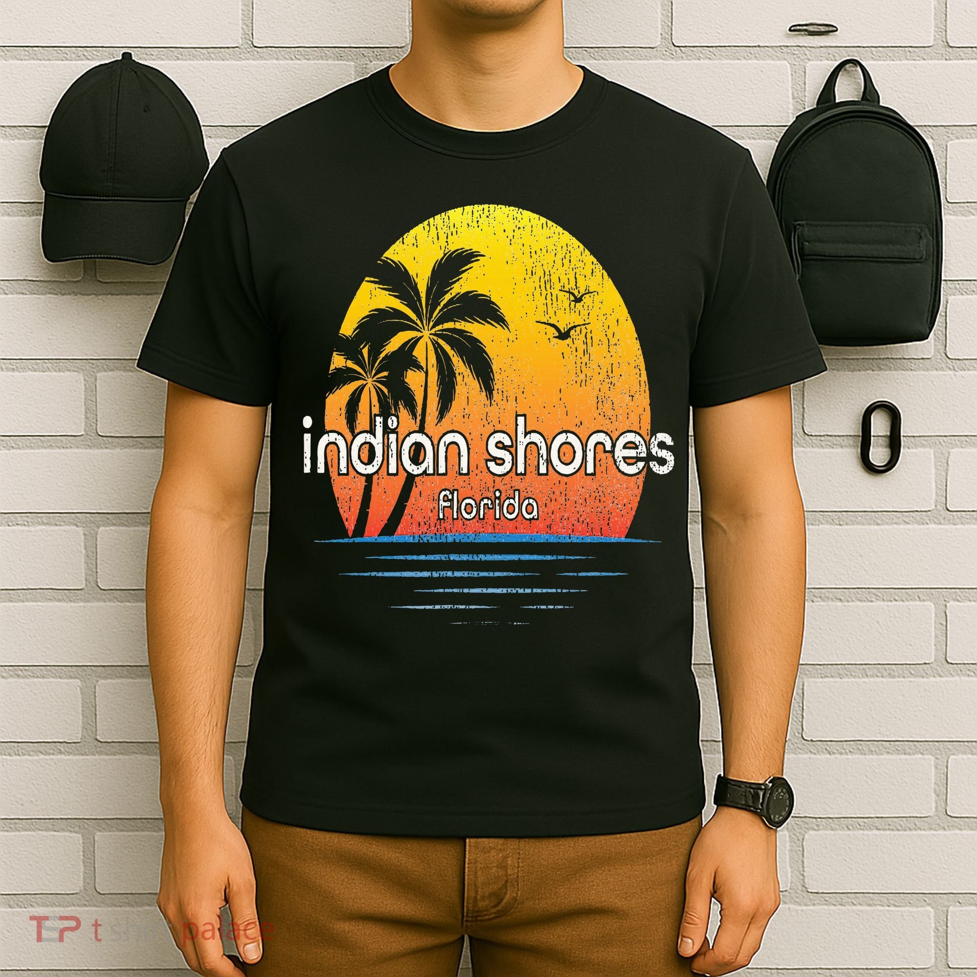 Indian Shores Fl Vintage Palm Tree Sunset T-Shirt