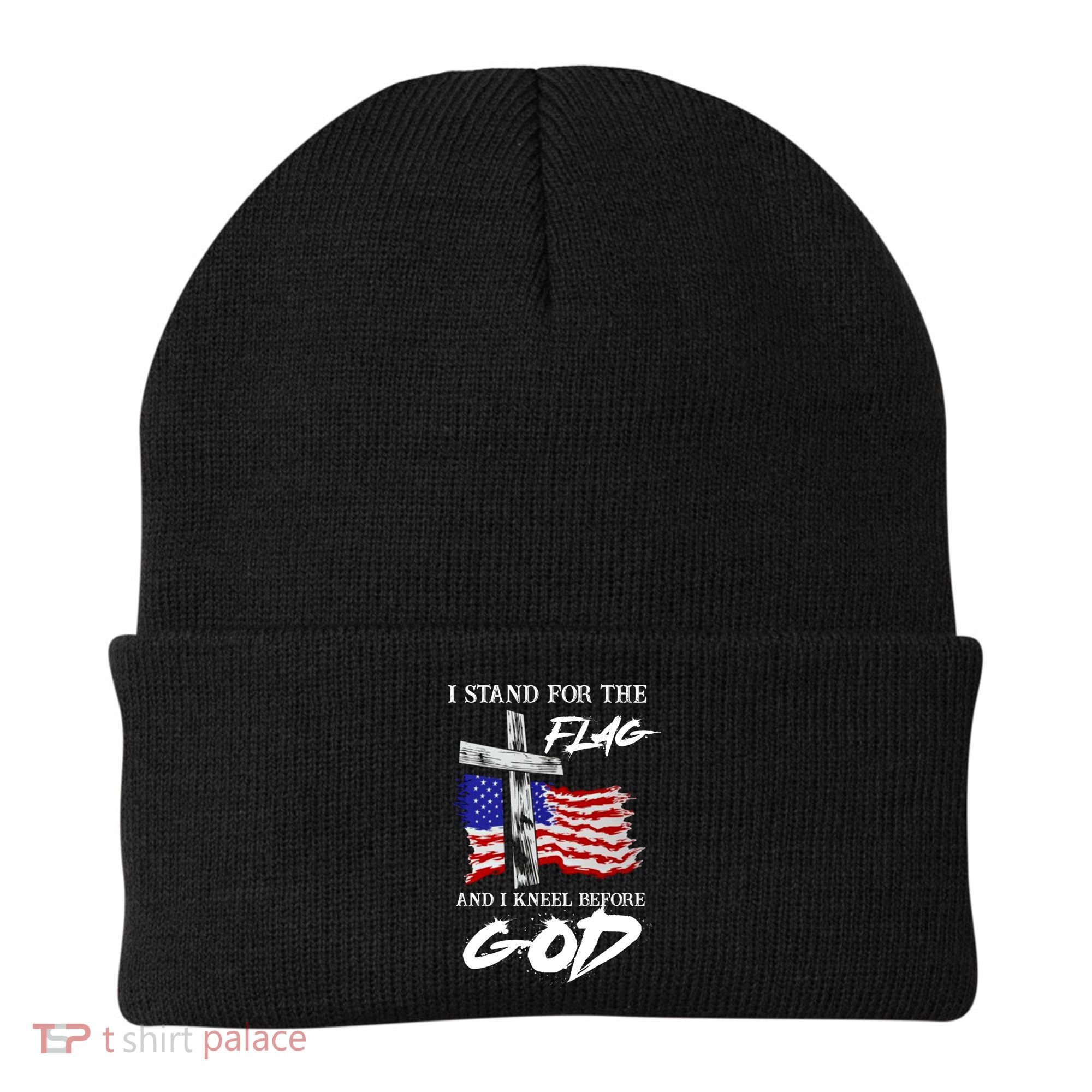 I Stand For The Flag And Kneel Before God America Flag Cross Meaningful Gift Beanie