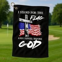 I Stand For The Flag And Kneel Before God America Flag Cross Meaningful Gift Golf Towel thumb 1